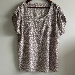 LOFT XL Leopard Print Blouse Soft Neutral Button Top